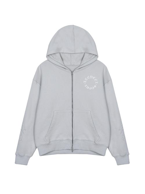 EMBOSSED OVERSIZED HOODIE ZIP-UP GRAY