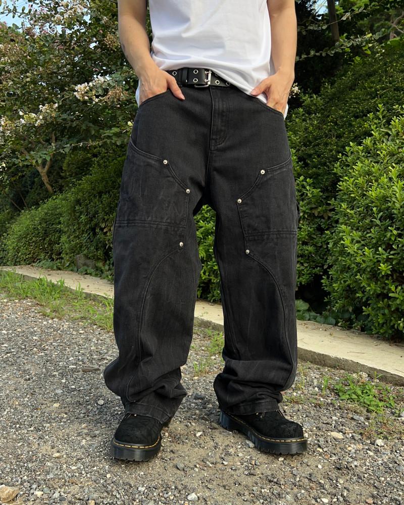 빈티지 크랙 더블니 데님팬츠