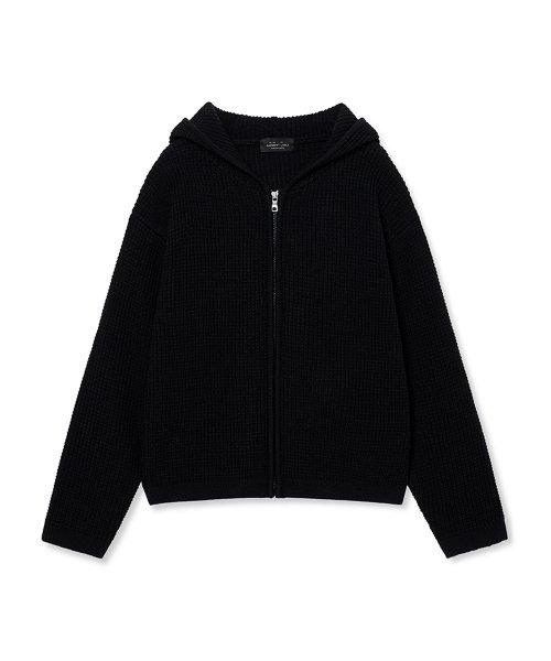 Textured Knit Hoodie Jumper - Black