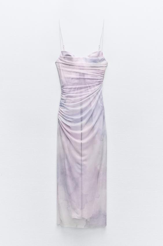 드레이프 프린트 튤 원피스