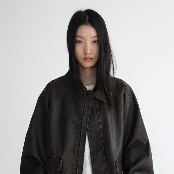 Pigment Washed Leather Jacket (Brown)