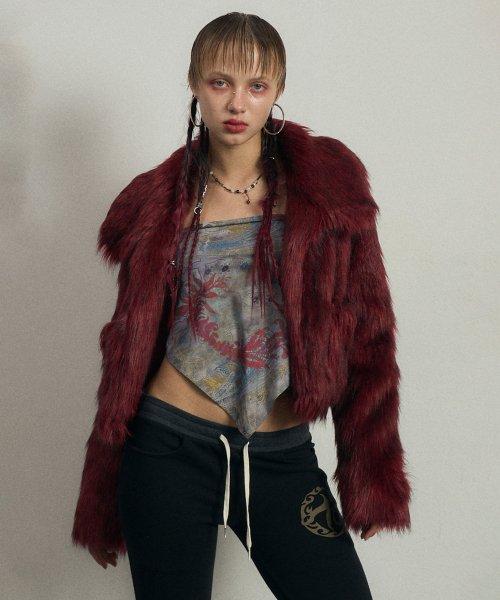 Flecked Ash Fur Jacket Burgundy