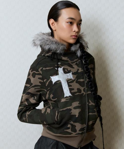 GT FUR UNBALANCE HOOD ZIP UP(CAMO)