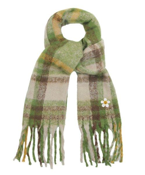 [UNISEX]플라워도트 자수 볼드 체크 머플러_그린