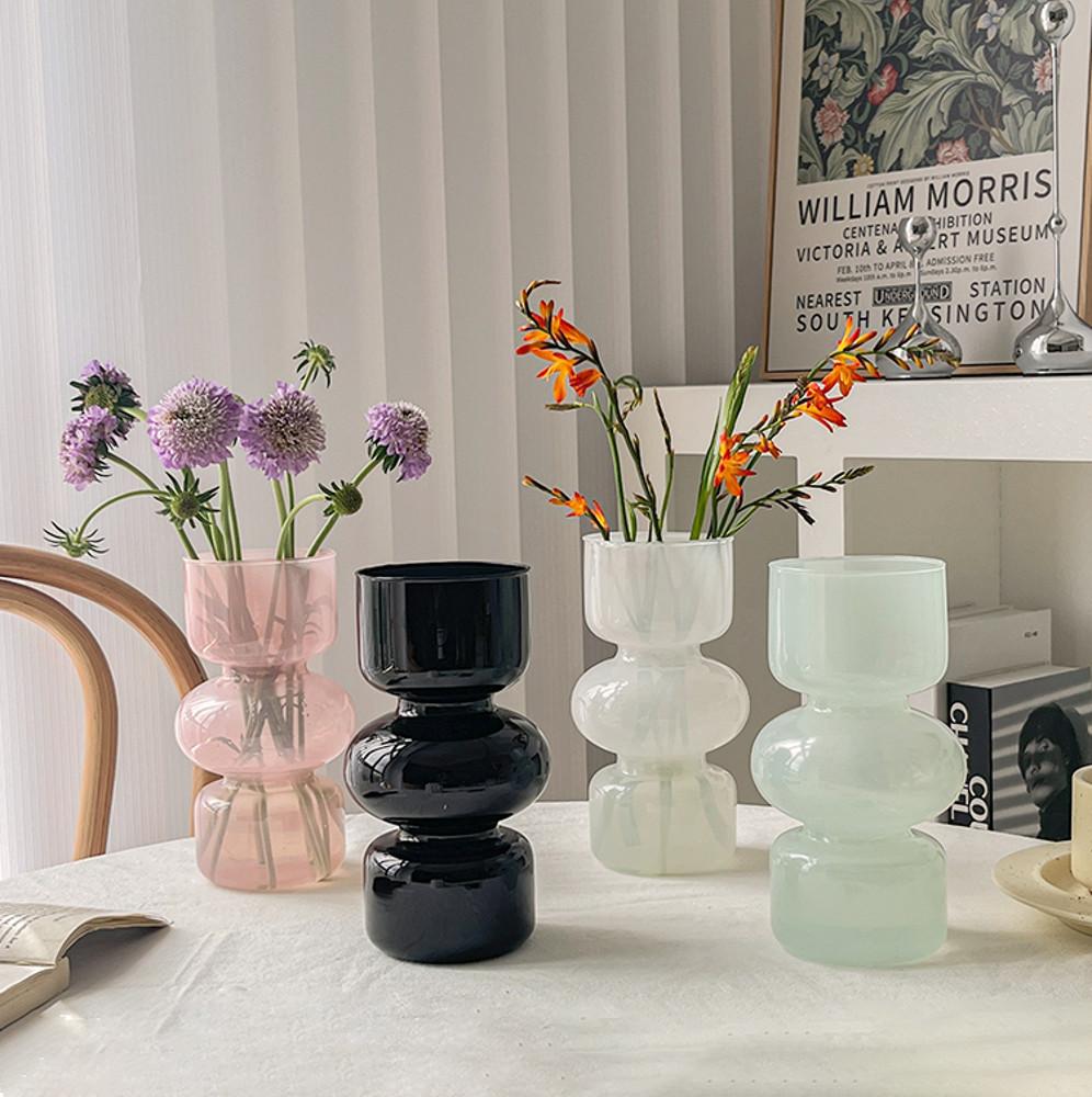 빈티지 모던 블랙 화병 심플 유리 긴꽃 꽃병 6컬러