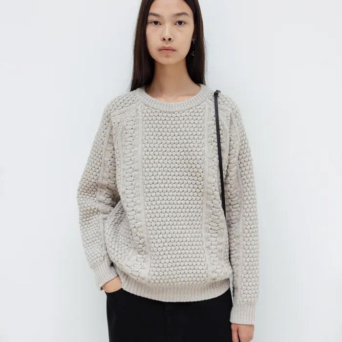 Wool Tuckfield Cable Knit Pullover (Grey)