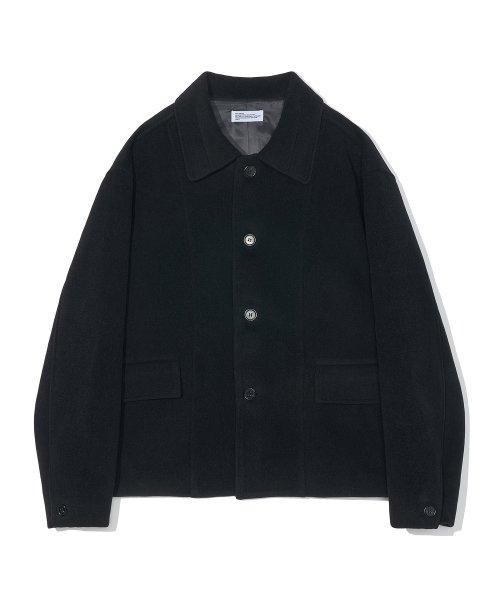 멜톤 커브드 절개 미니멀 자켓 블랙