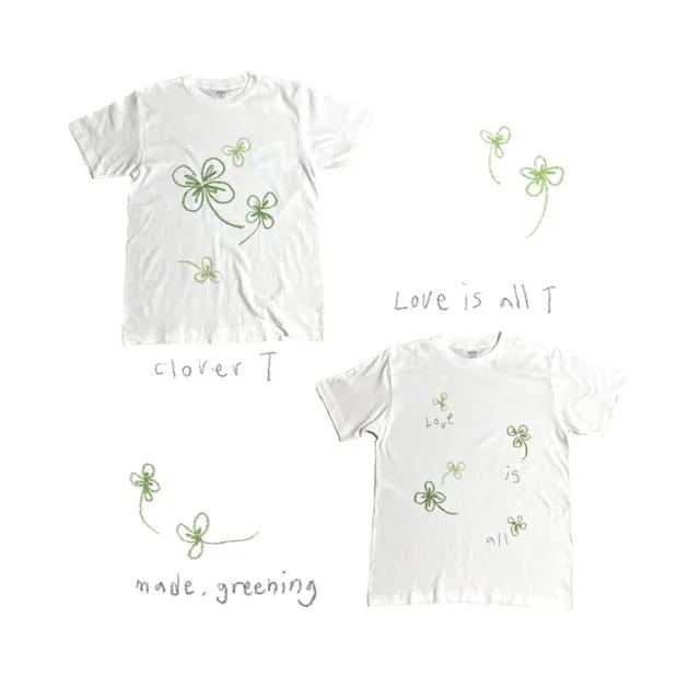 카코 자체제작🍀 클로버 티셔츠 / 데일리 캐주얼 클로버 프린팅 레터링 반팔 티셔츠 여름 청량 빈티지 히피 프린팅 반팔티