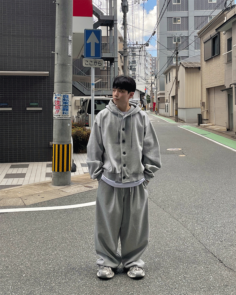 버튼 후드 자켓 (3color)