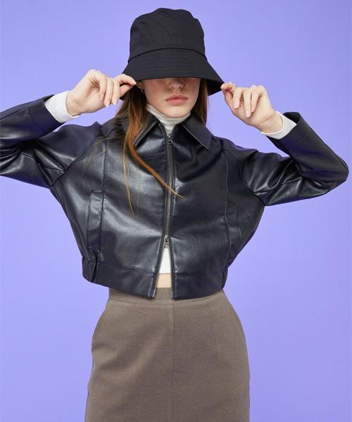 [39차 재입고] WOMEN 크롭 마일드레더 투웨이 집업 가죽자켓 [BLACK] 점퍼 ver.