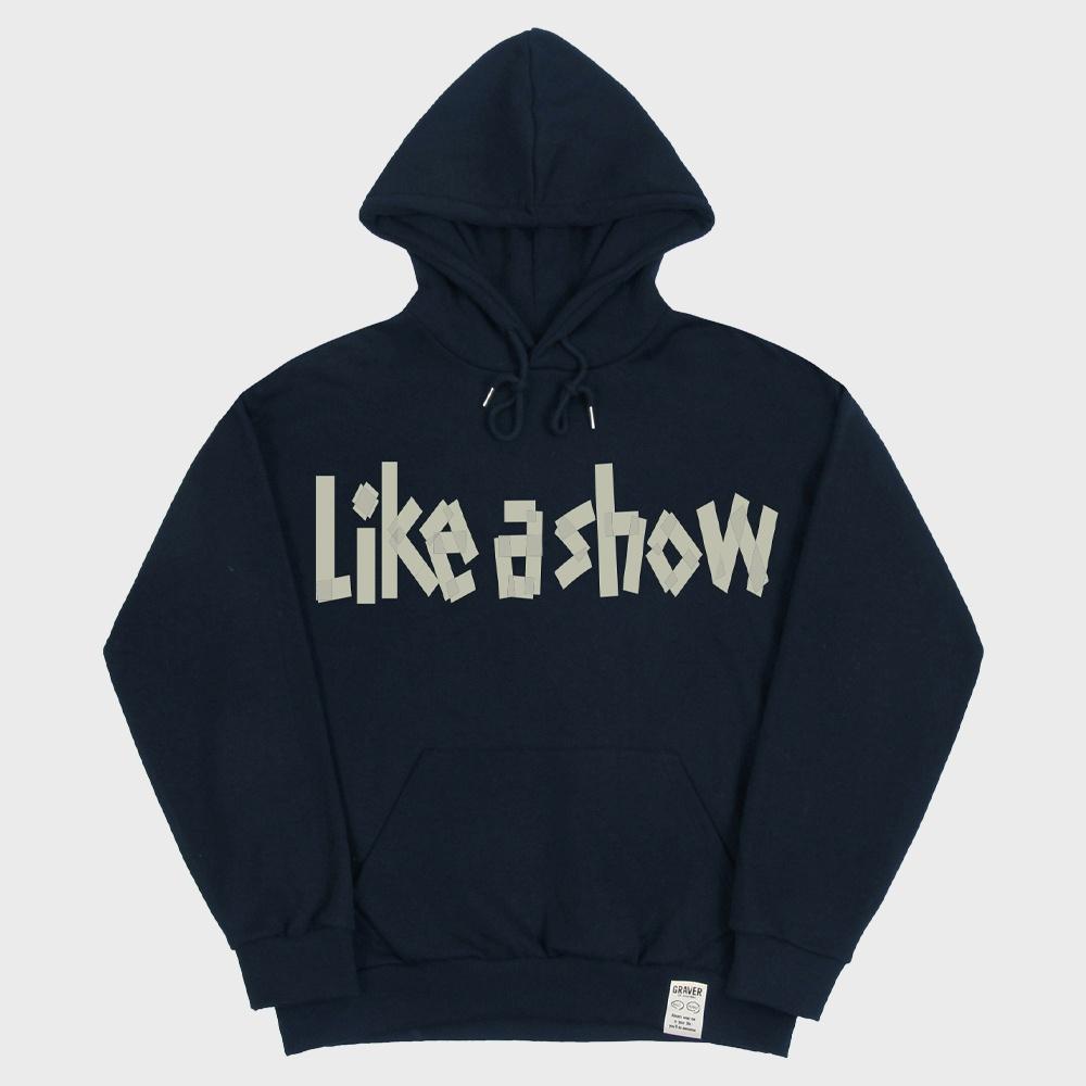 [UNISEX]테잎 로고 후드티_네이비