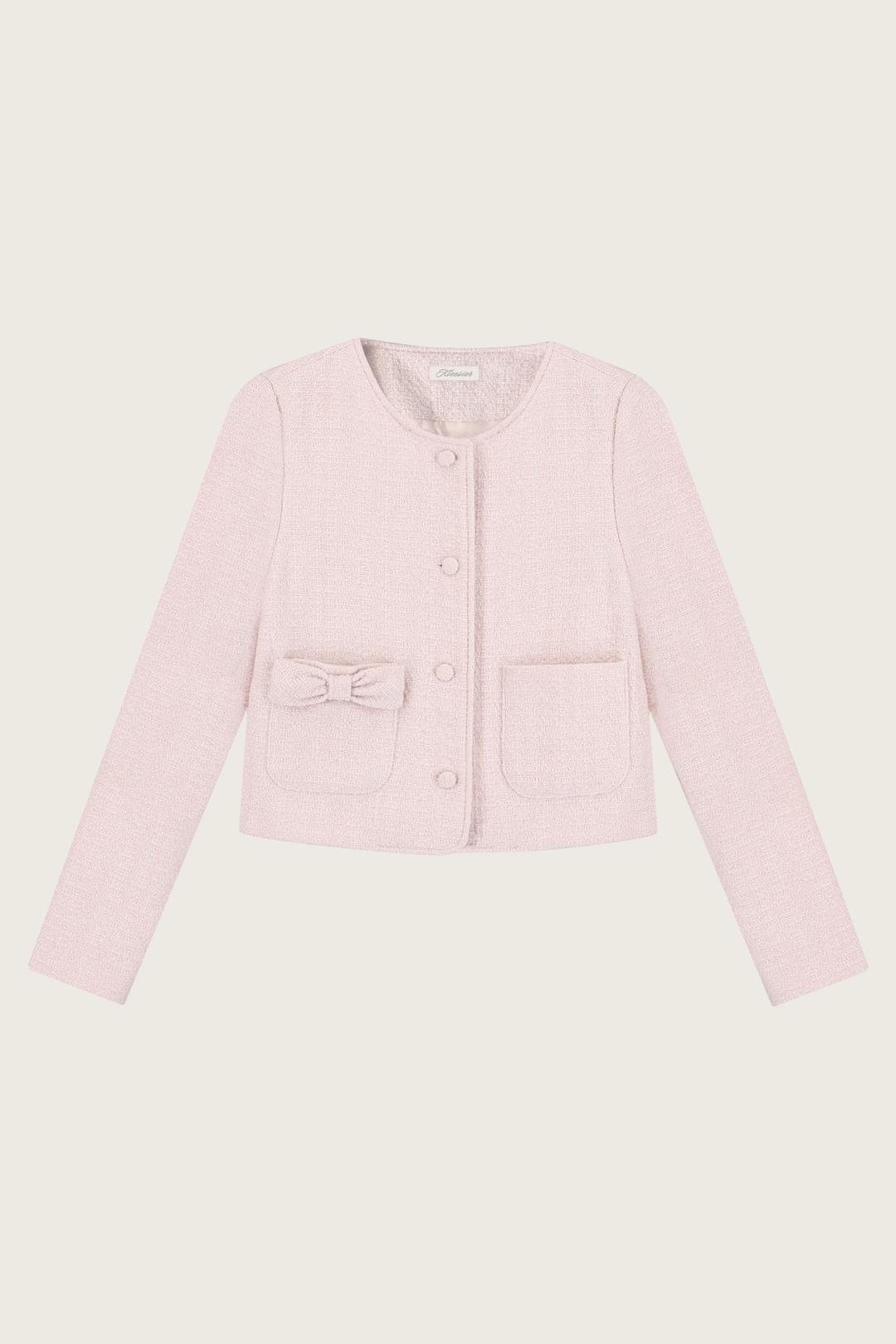 [ Pre-order ] Candy ribbon tweed jacket, Pink