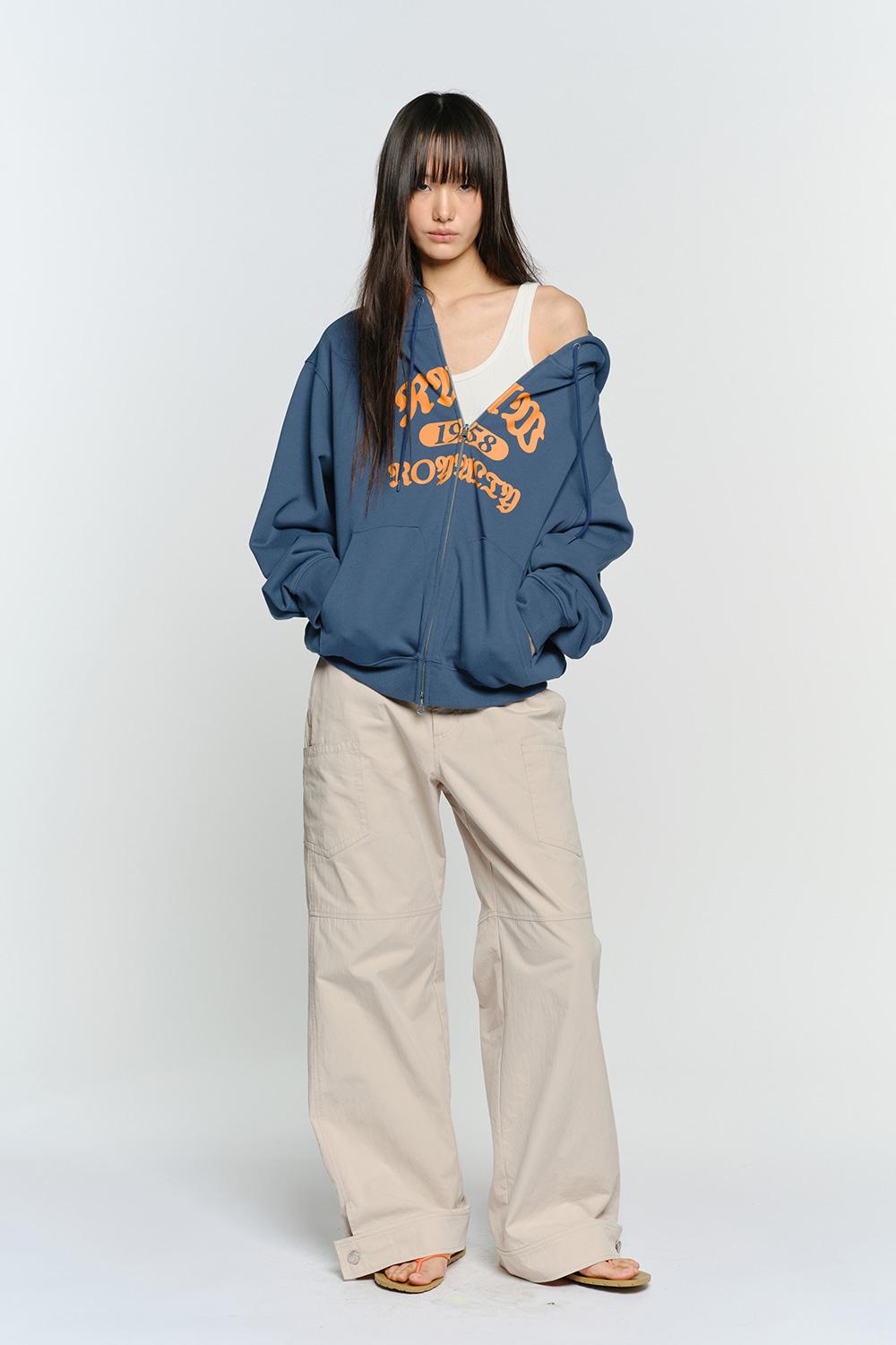 RAW OVER FIT HOODIE ZIP-UP, BLUE