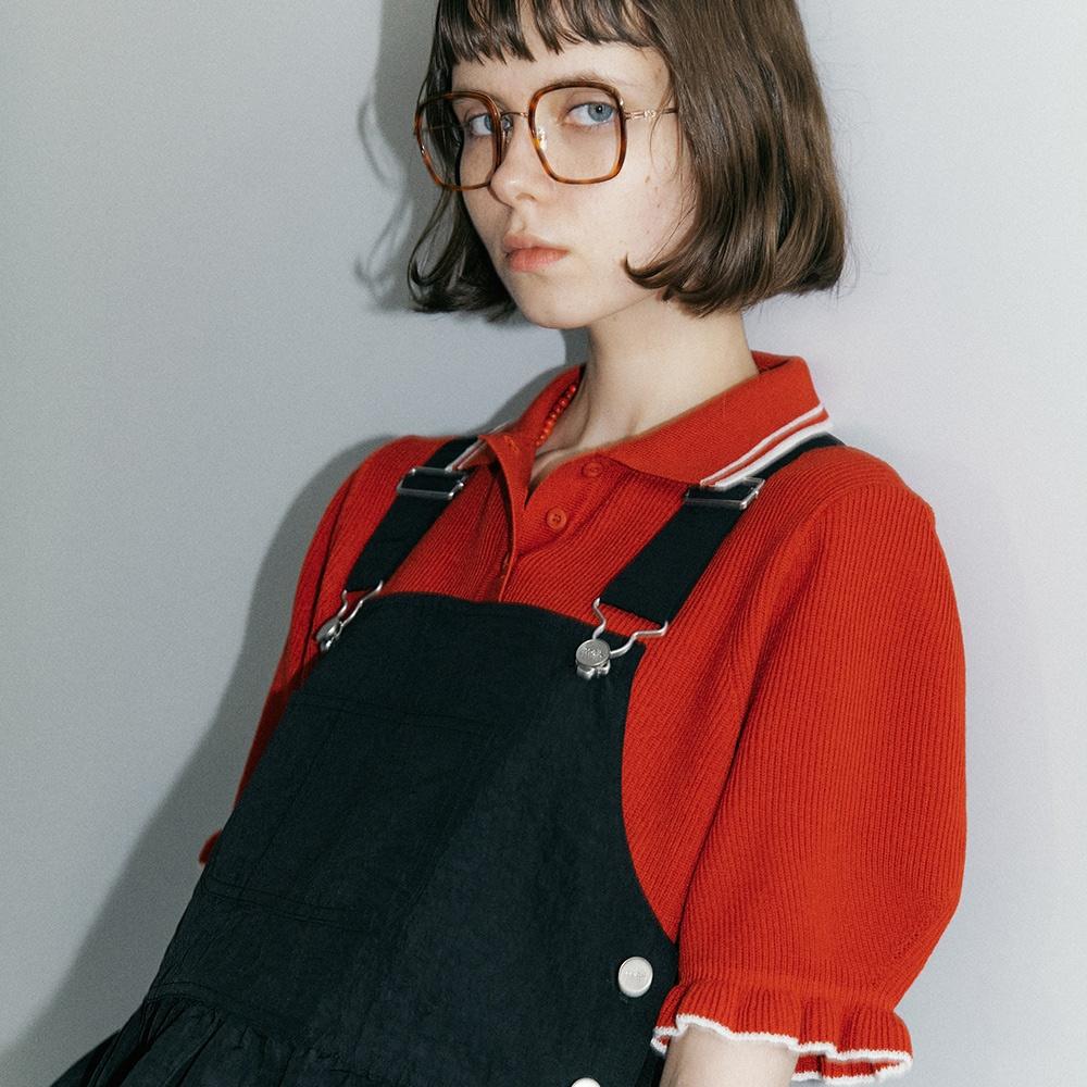 RUFFLE SLEEVE POLO KNIT / RED