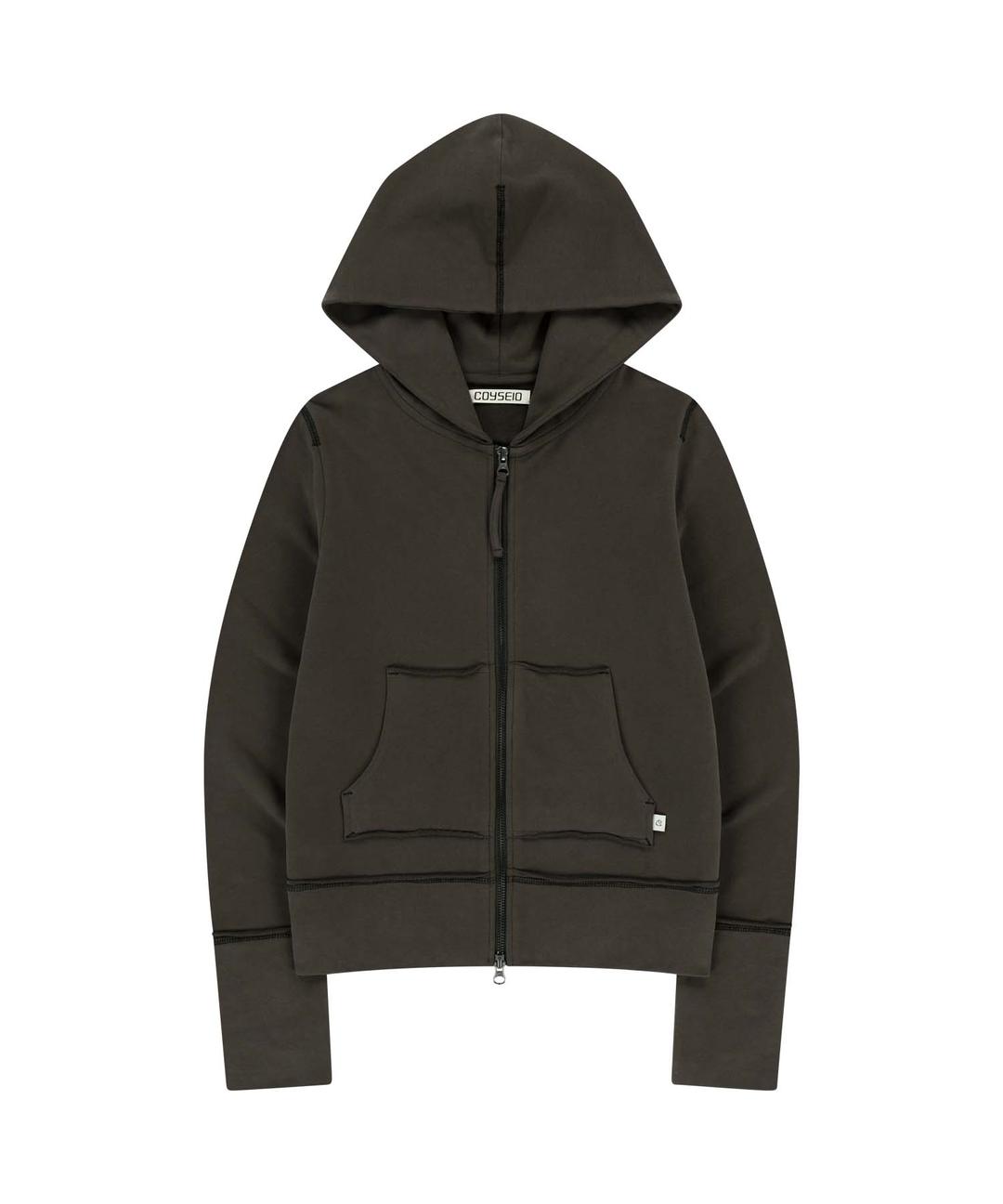 STITCH HOOD ZIP-UP DARK BROWN