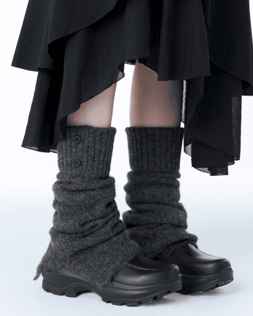 Button knit leg warmer CHARCOAL