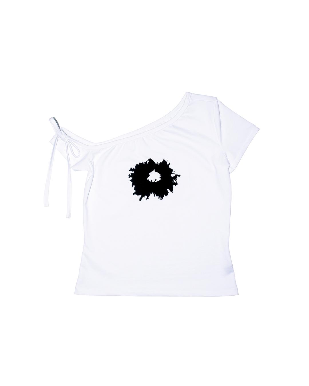 One Shoulder Ribbon T-shirt 002