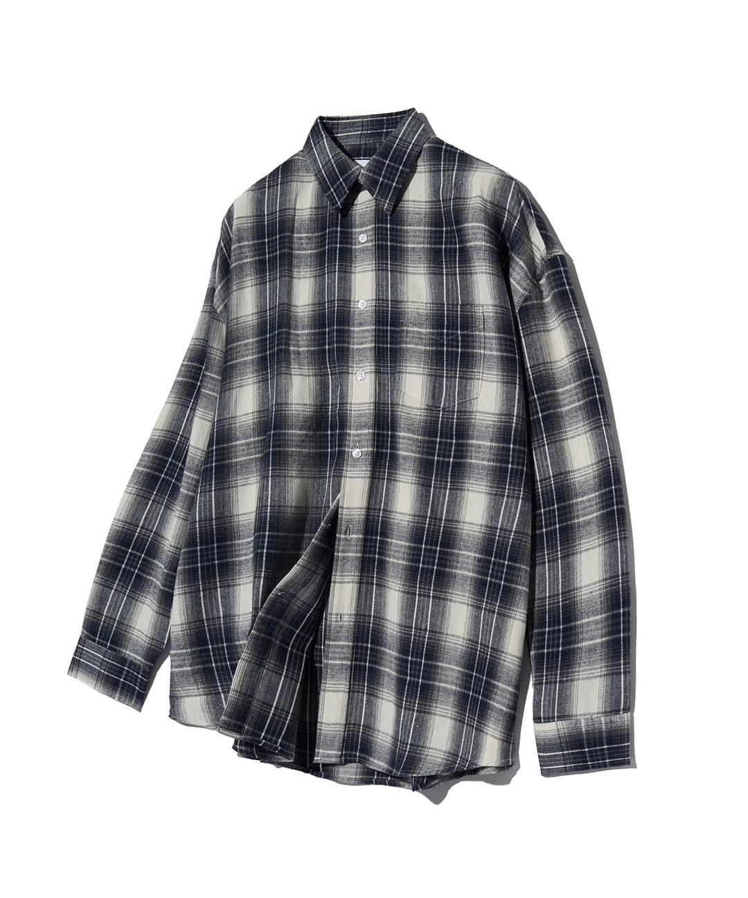 87-STAN133 Classic Color OverFit Pocket Long-Sleeved Check Shirt Navy