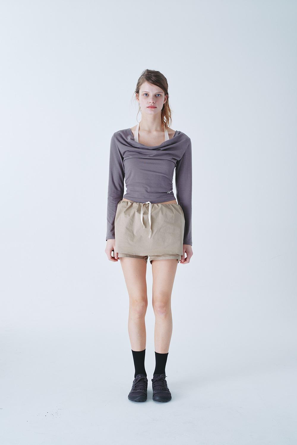 3RD | HALTERNECK LAYERED OFFSHOULDER TOP_BROWN