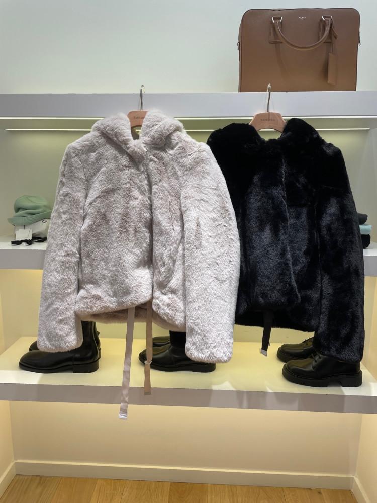 산드로 여성 2019 ONDINE 모피 점퍼 SFPOU00225 블랙 앤 베이지