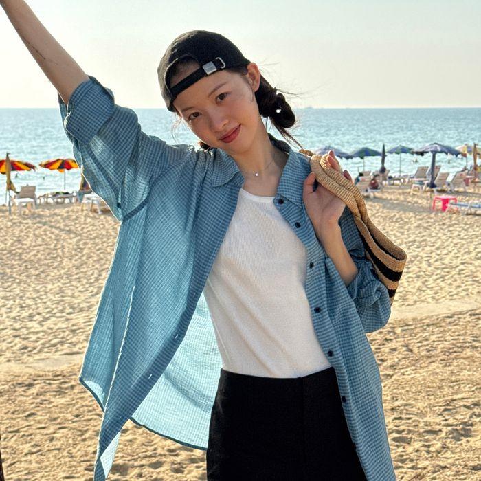 체크 시어서커 오버핏 셔츠 블루 MDSH019CHECKBLUE