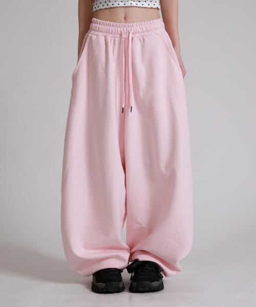 커브드 스웨드 와이드 트레이닝 팬츠_핑크