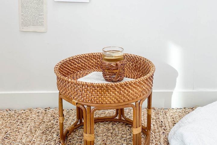 베트남 라탄 우드 원형 사이드 다과상 티 테이블 2size