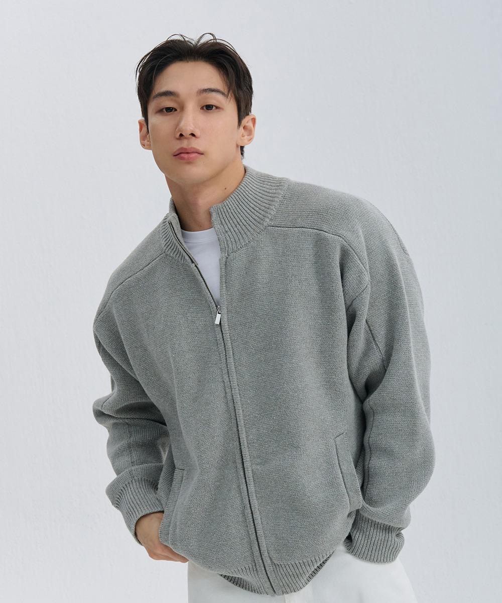 크롭 니트 오픈 집업