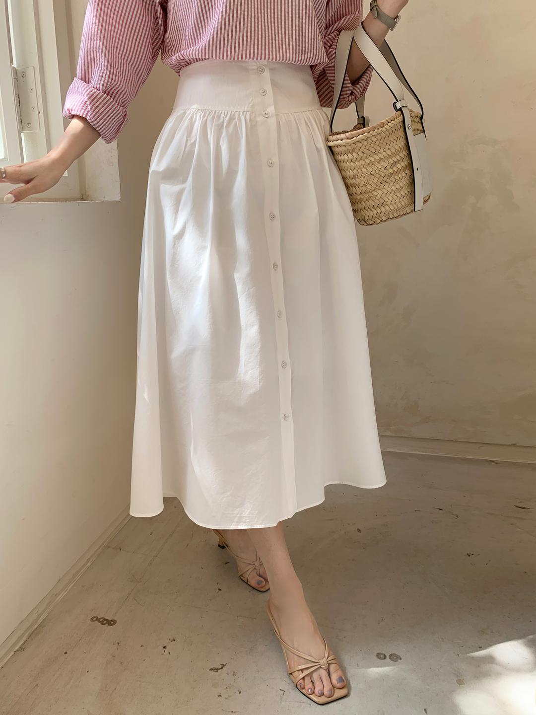 [더봄]롬 버튼 플레어 스커트 2color