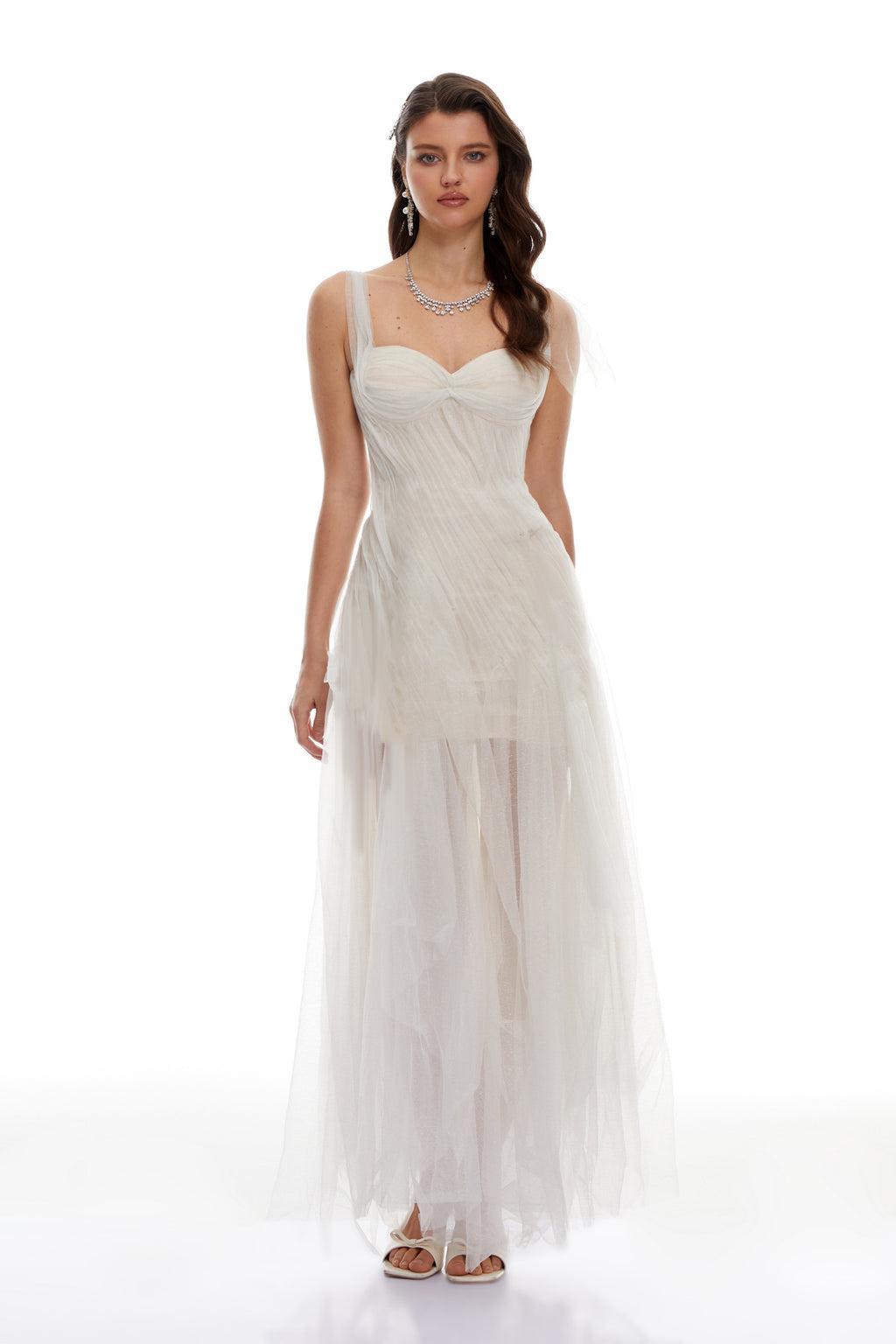 Scarlett White Tulle Corset Maxi Dress