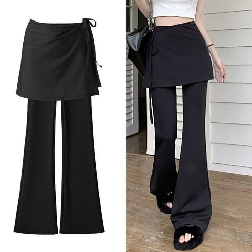 [팬츠+랩스커트] 유니크 레이어드 여성 랩 스커트 부츠컷 팬츠 2pcs // Y2K 데일리 편안한 스판감 힙 커버 랩 스커트 부츠컷 나팔바지 팬츠 세트 - 바지 | 쿠팡