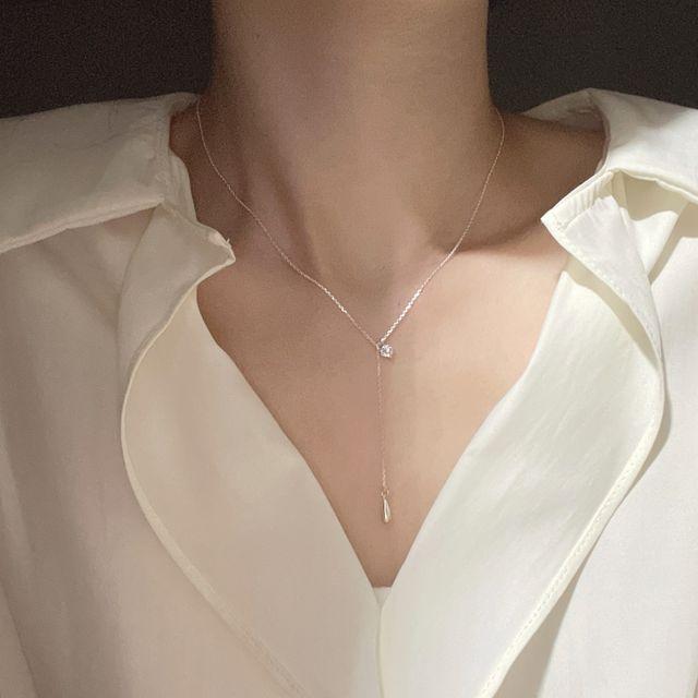 [92.5silver/made] Y드롭 물방울 큐빅 목걸이 (2color)