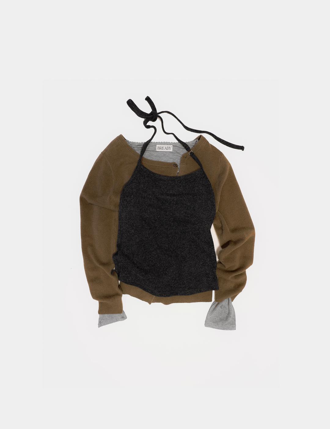 Peach halter-neck top In Charcoal (2c)