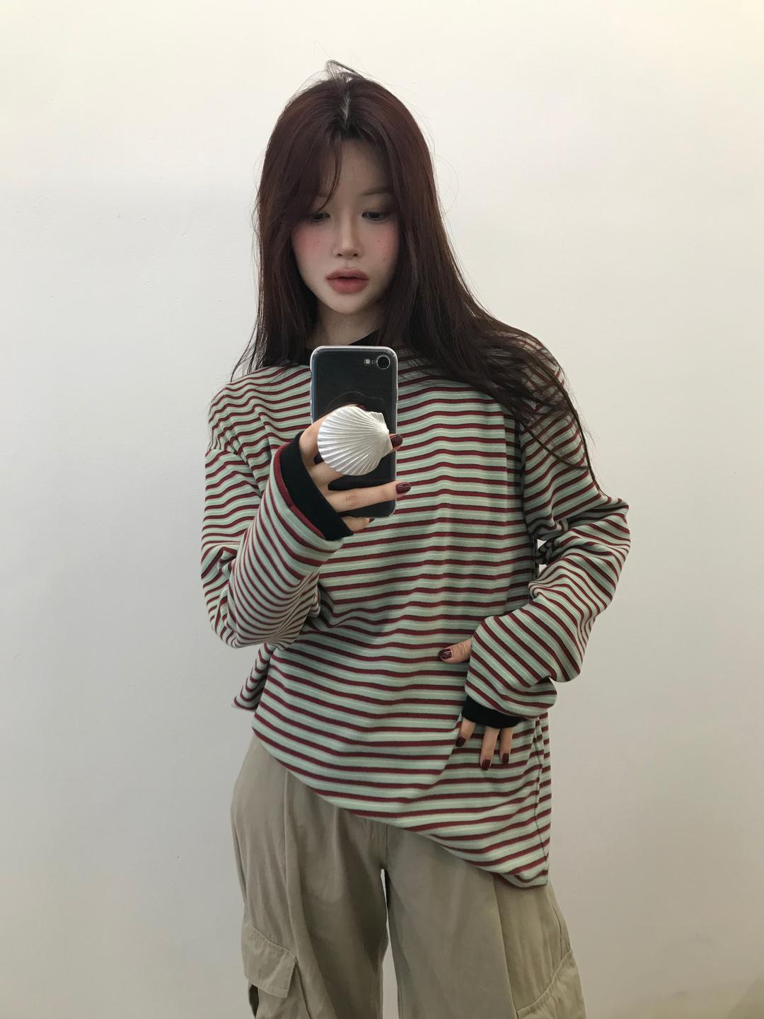 striped fleece unisex tee (2col)