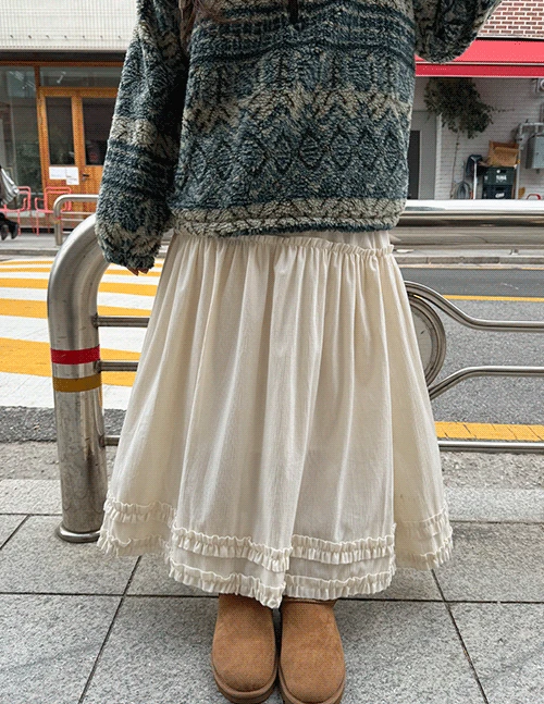 피치 프릴 롱스커트