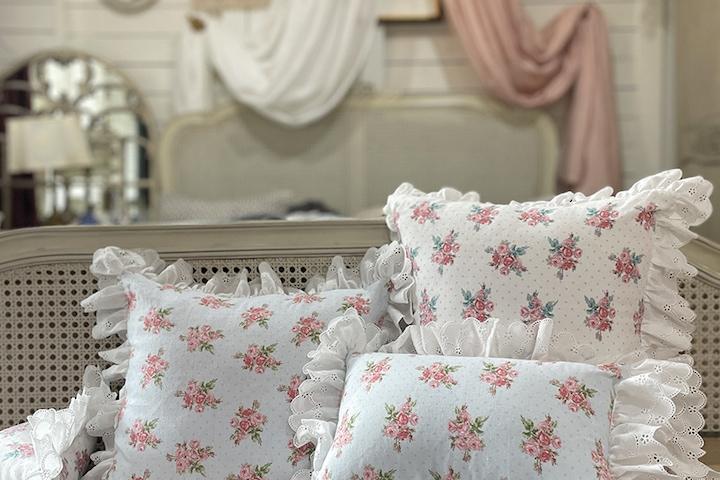 로즈 플라워 프릴 소파 미니 쿠션 (솜포함)