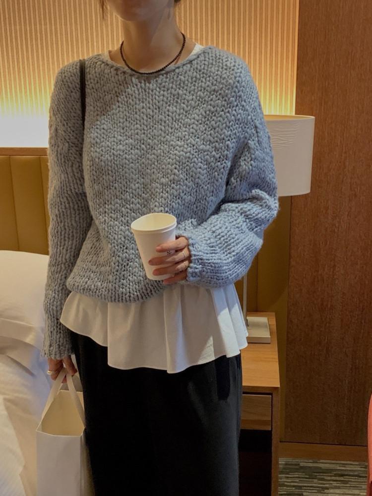 (아이 당일)이브 롱 팝콘 뒤트임 니트/4colors