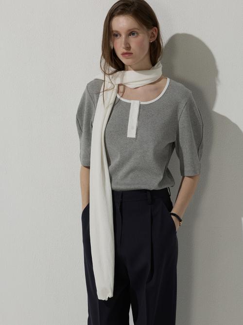 Henley neck top - Melange grey