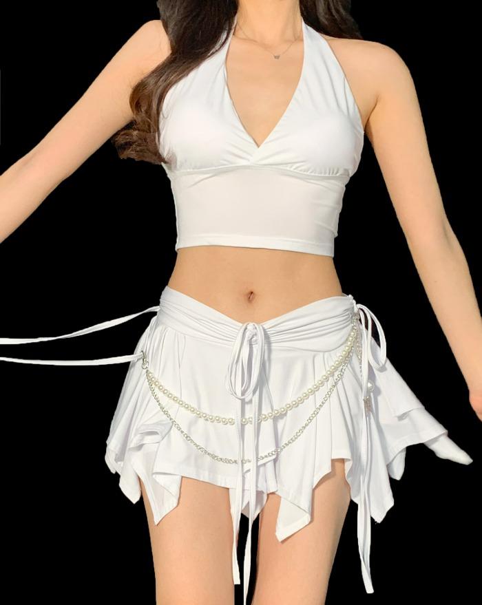 Y2k 언발 셔링 스트링 스커트 팬츠