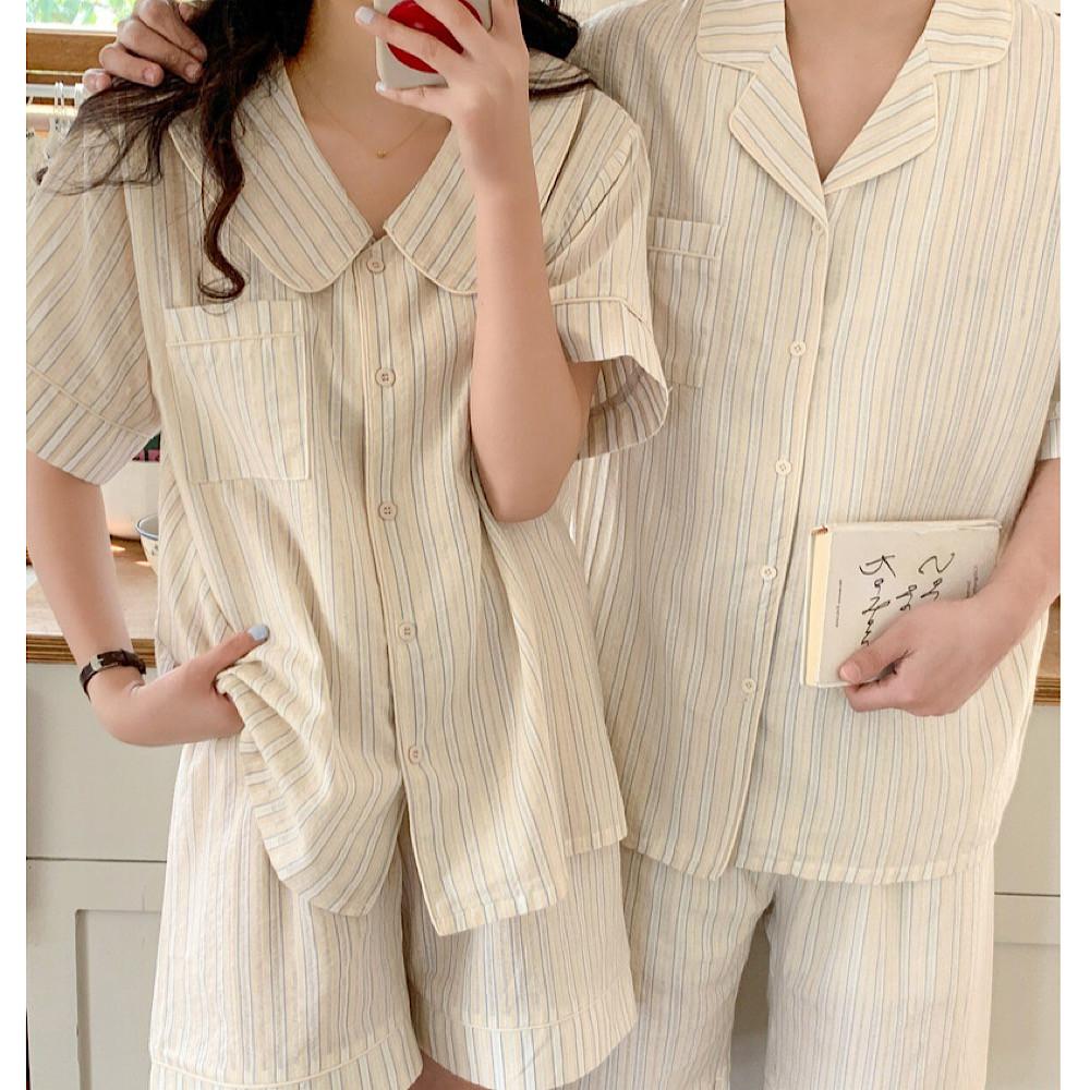 라이크 줄무늬 커플잠옷 반팔파자마세트 홈웨어 실내복 신혼선물