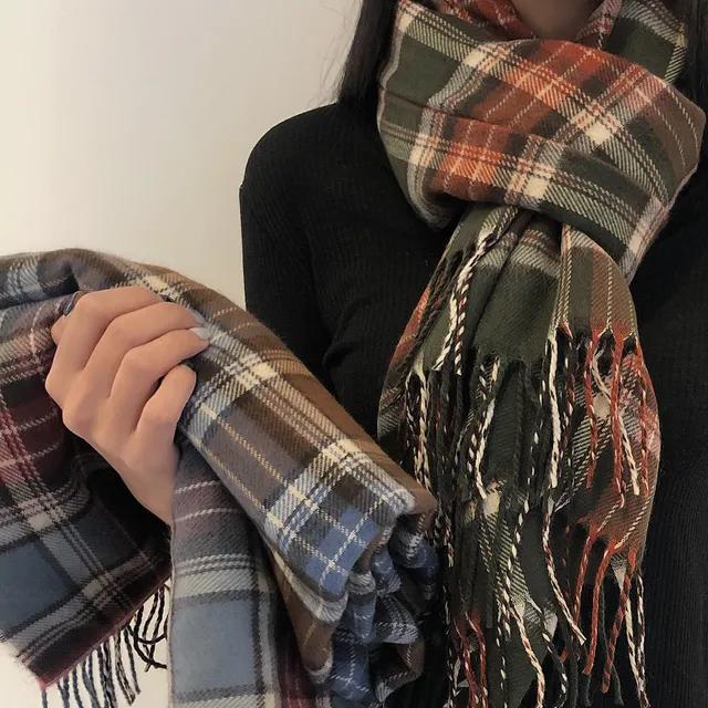 (3color) 러블리 체크 소프트 머플러 태슬 롱 목도리