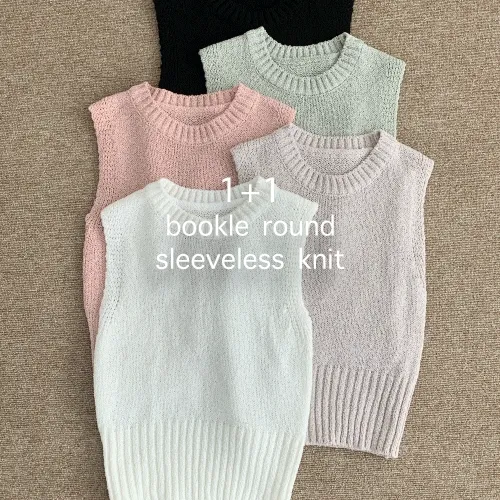 [1+1할인] 부클 라운드 슬리브리스 니트 5color