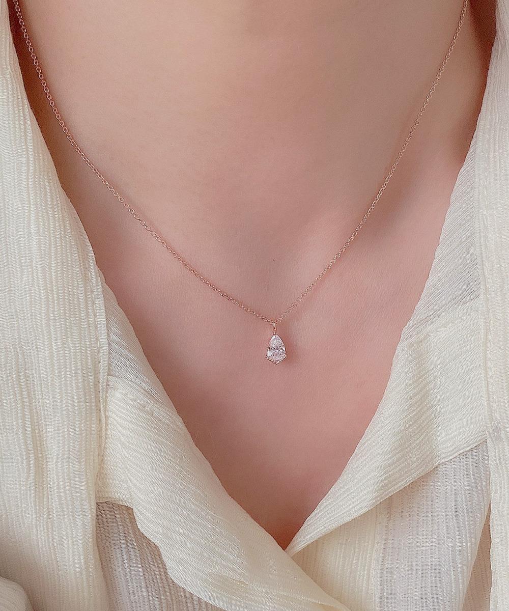 [무배] 실버925 로즈골드 물방울큐빅 펜던트 목걸이 (블랙 화이트큐빅)
