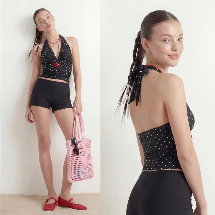 폴카닷 홀터넷 탱키니 탑 블랙