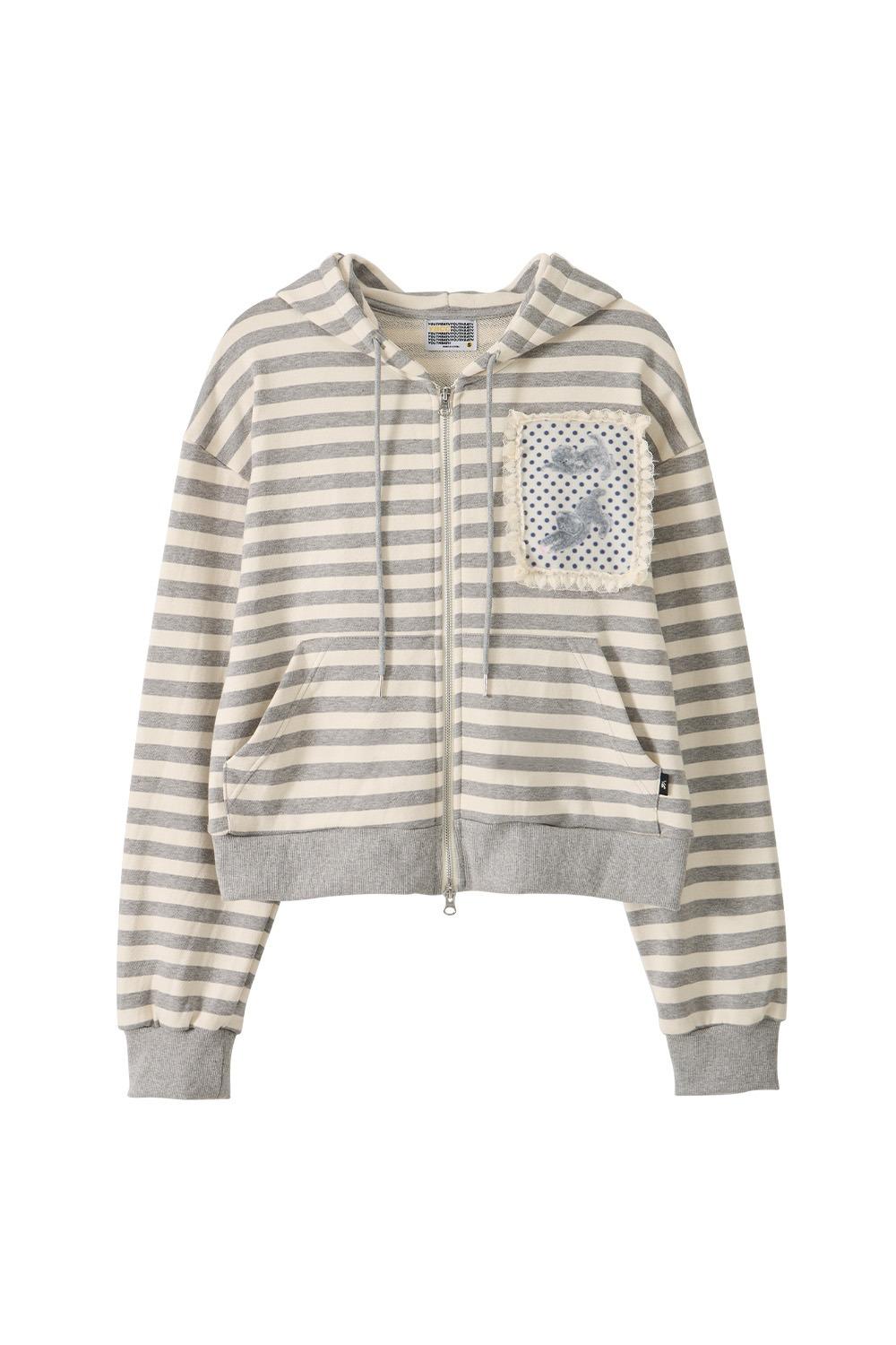 Lace Frame Stripe Hood Zip-Up_Charcoal  [예약 배송 12월04일 순차 발송]