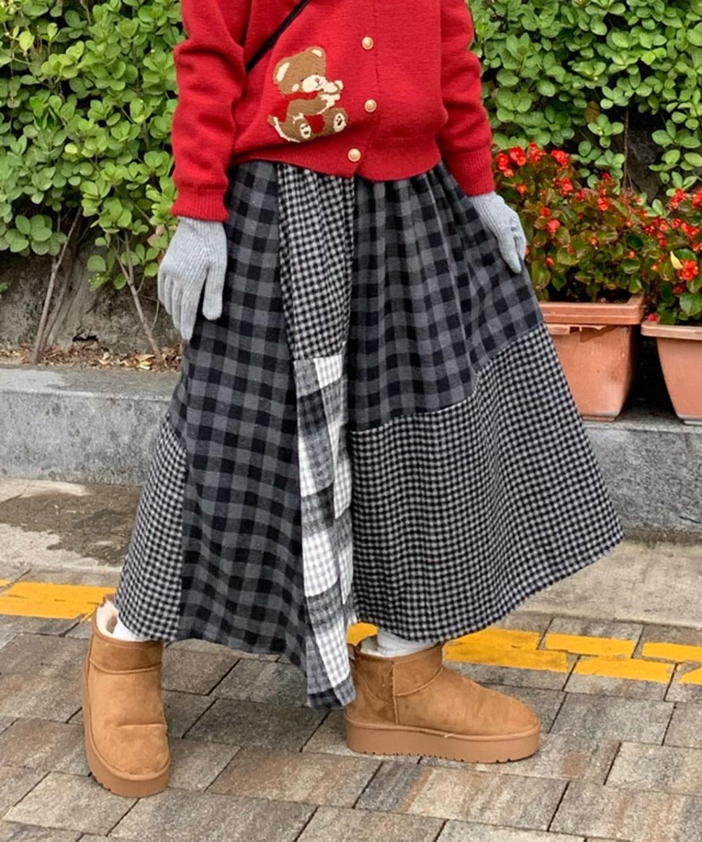 러브앤드팝 마요 체크 롱 스커트