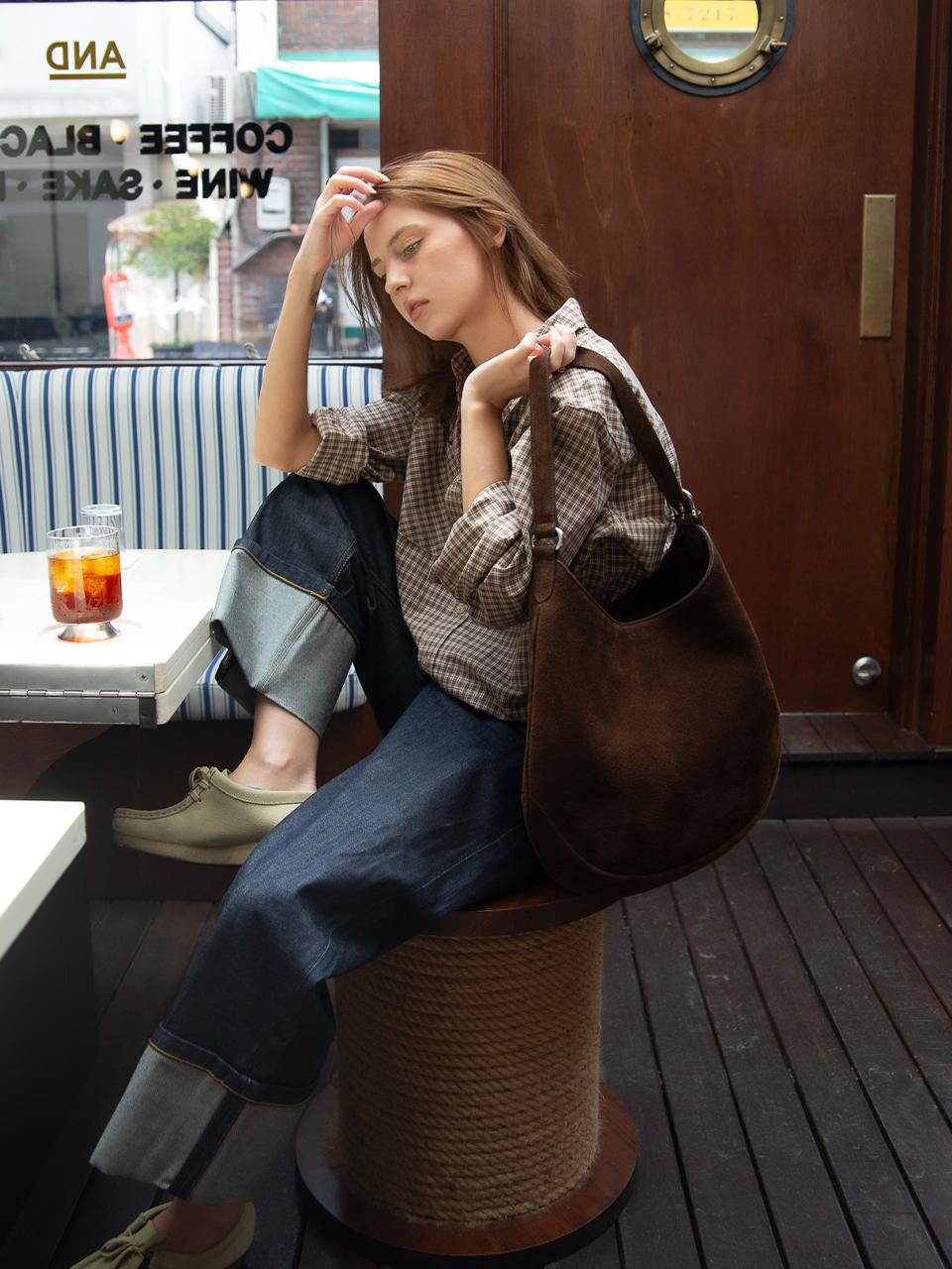 Saucer Belted Bag (Suede) — Walnut Brown