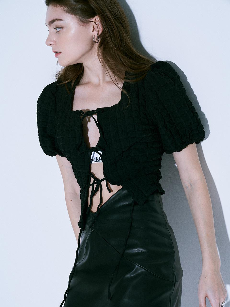 크링클 퍼프 블라우스_블랙