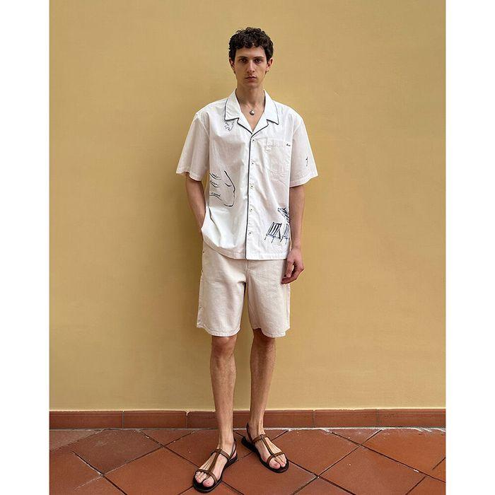 UNISEX HAND-DRAWING OPEN COLLAR SHIRT OCEAN BLUE_M_UDSH5B129B2