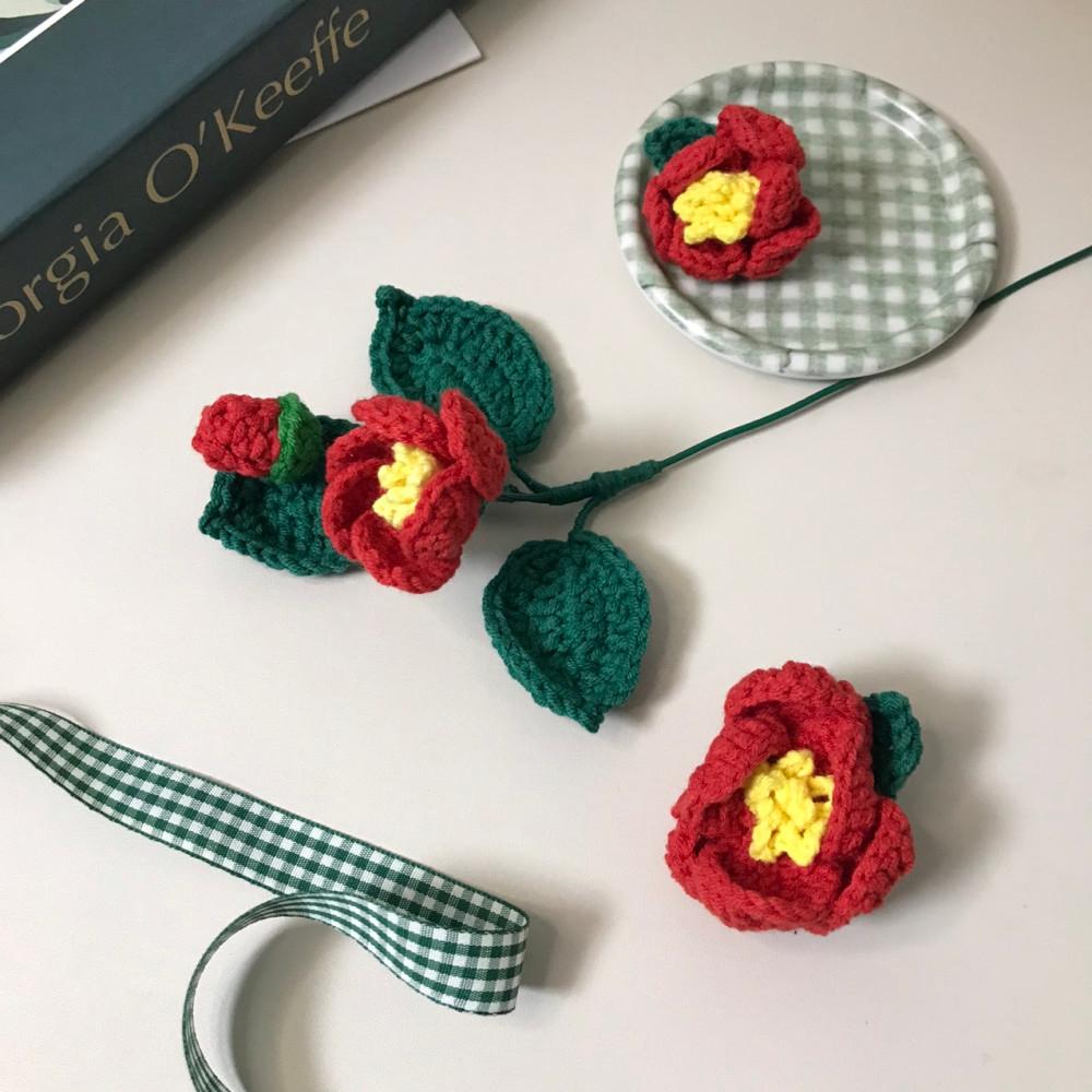 동백꽃 조화 손뜨개꽃다발 빨간꽃